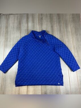 T By Talbots Soft Quilted Blue Metallic Pullover Sweatshirt Zip Collar Plus 1X